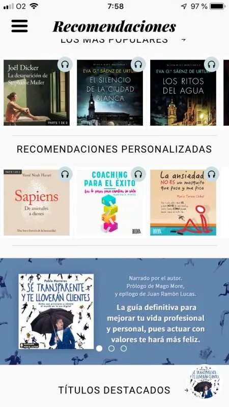El libro Sé transparente y te lloverán clientes, de Pablo Herreros, entre los más recomendados en la app Storytell