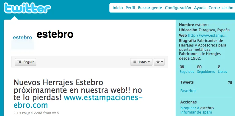 Herrajes Estebro, en Twitter