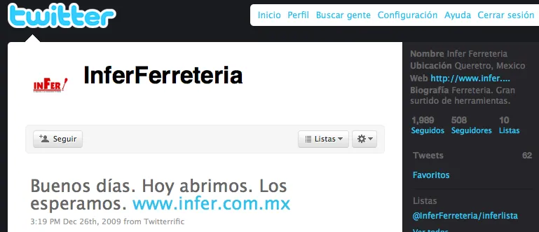 Inferferretería, enTwitter