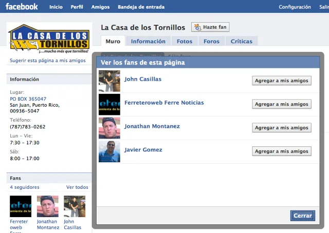 Lacasa de los tornillos, enFacebook