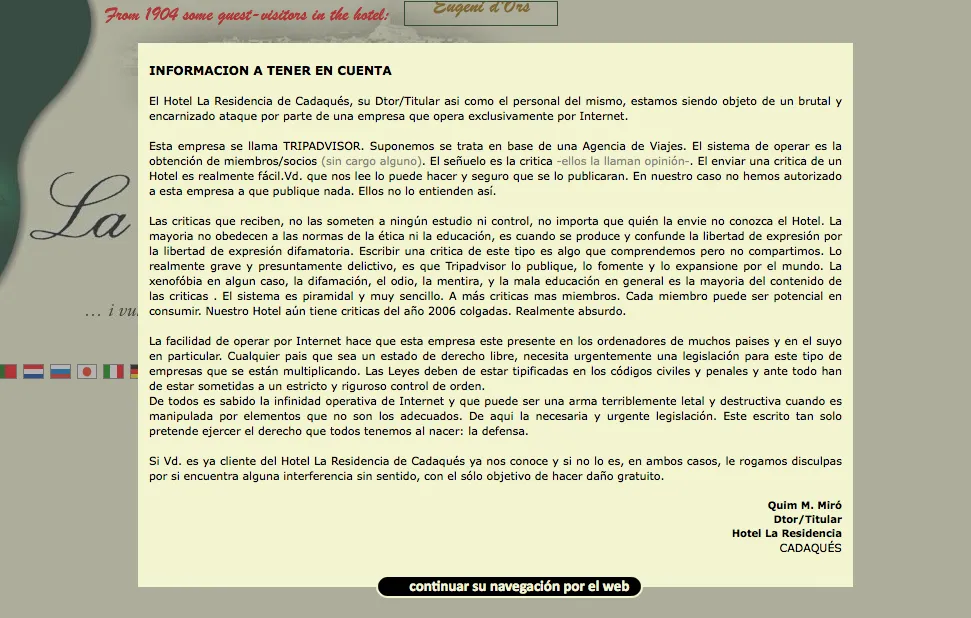 PantallaBienvenidaHotelLaResidencia